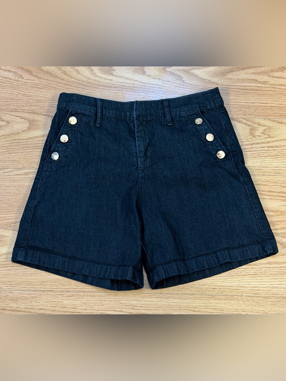 Nine West Dark Indigo Denim Shorts with Gold Buttons